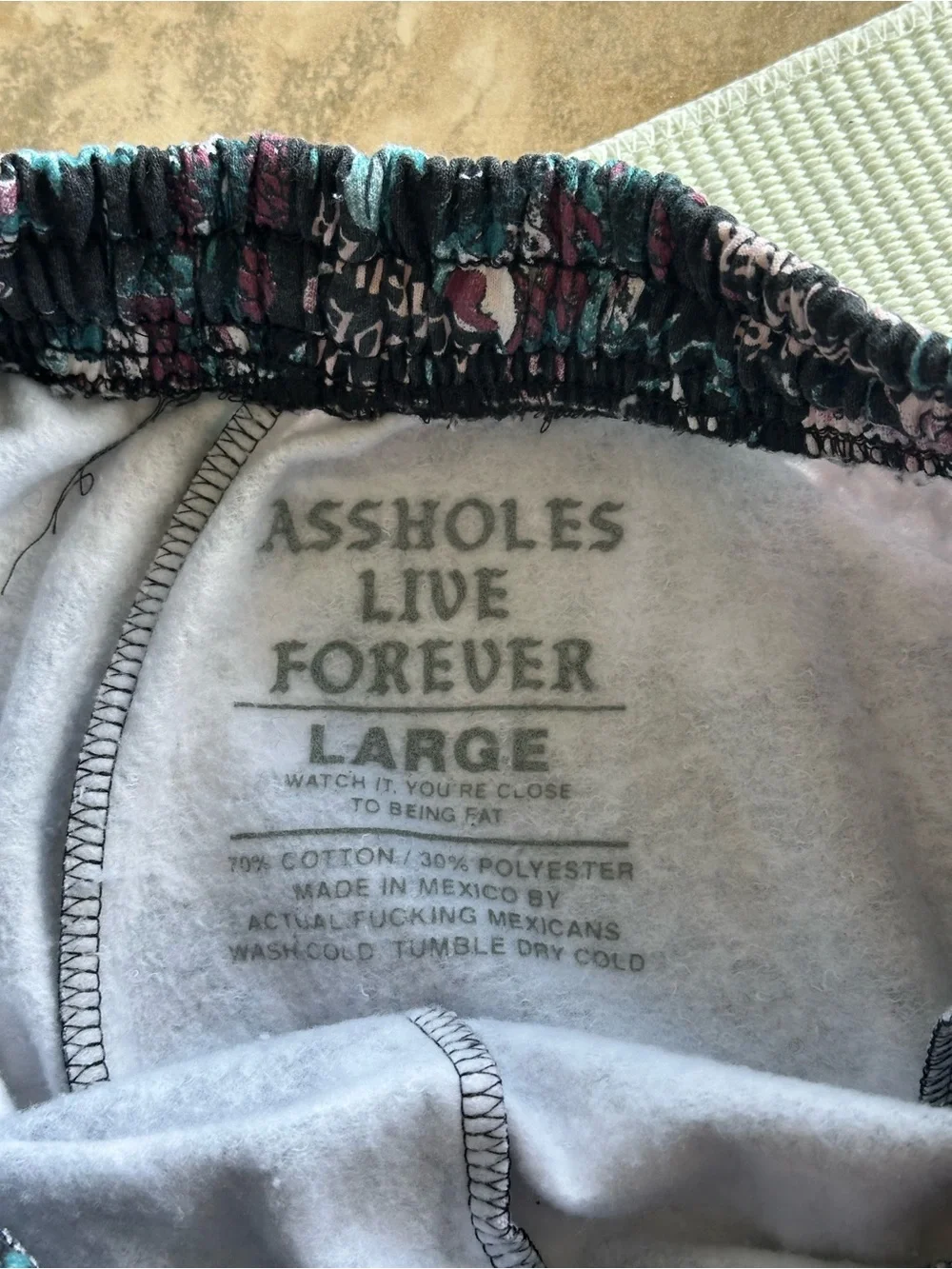 A$$holes Live Forever Black Multicolor Floral Peony Jogger Sweatpants